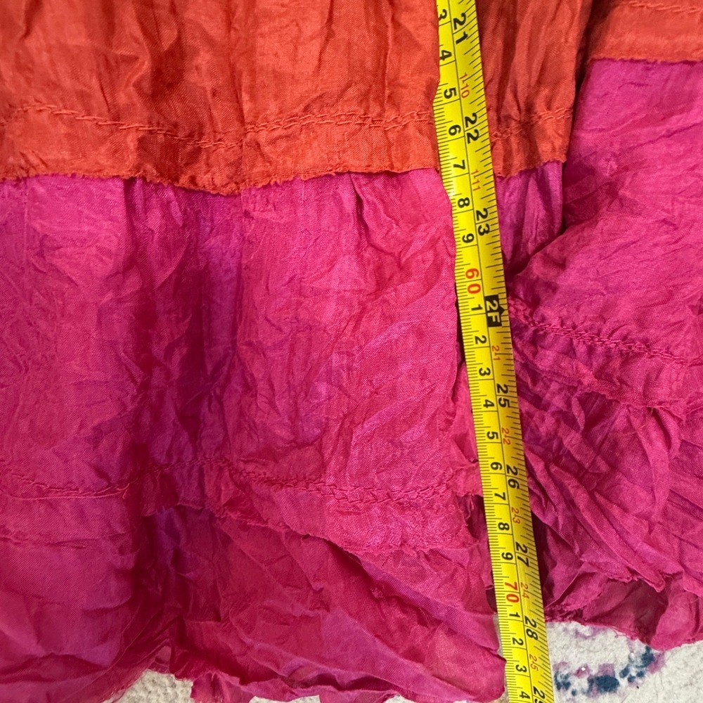 Chan Luu Pink Orange Tiered Colorblock Crinkle Midi Skirt Size L NWT - Picture 4 of 6